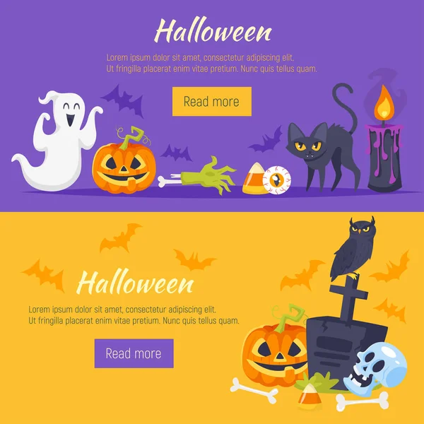Halloween banner holiday szimbólumokkal — Stock Vector