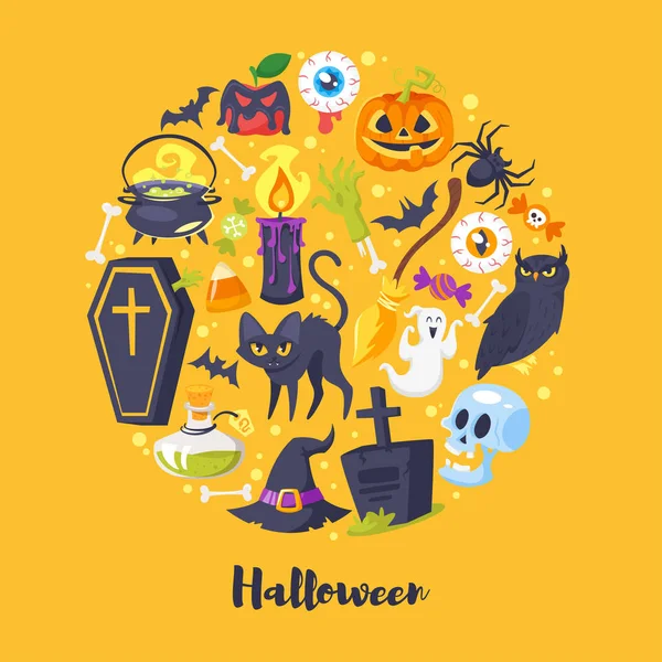 Ronde samenstelling van Halloween symbolen — Stockvector