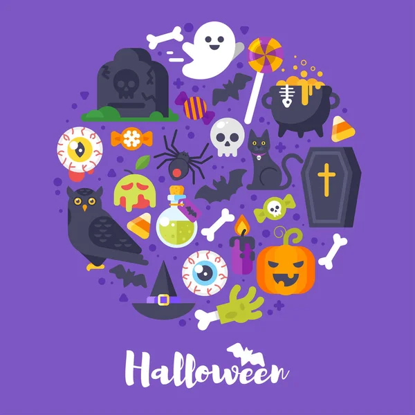 Kör összetételének Halloween szimbólumok — Stock Vector