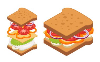 Vektör izometrik sandviç. 