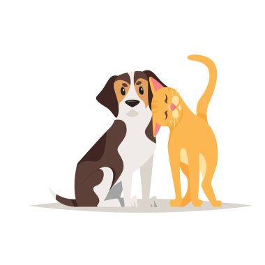 kedi ve beagle köpek arkadaşlık
