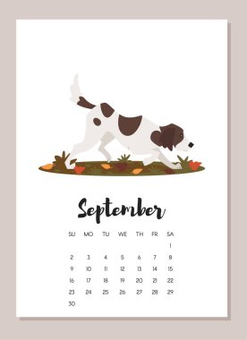 Eylül 2018 yıl takvim sayfası