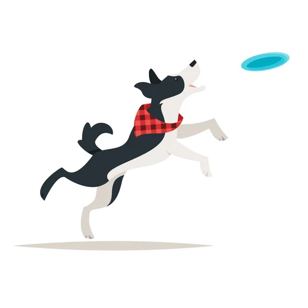 Frontera collie perro corriendo frisbee — Vector de stock