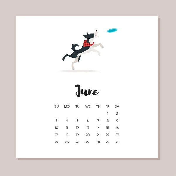 Junho cão 2018 ano calendário — Vetor de Stock