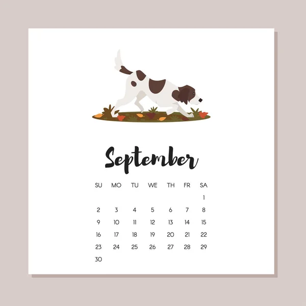 Setembro 2018 calendário do ano do cão —  Vetores de Stock
