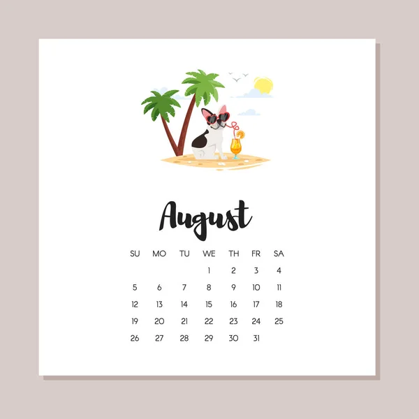 Agosto cão 2018 ano calendário — Vetor de Stock