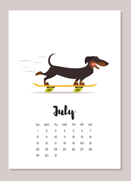 Липневий собака 2018 рік календар — стоковий вектор