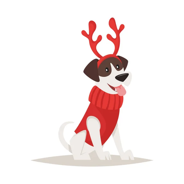 Geyik Noel boynuzları ile köpek — Stok Vektör