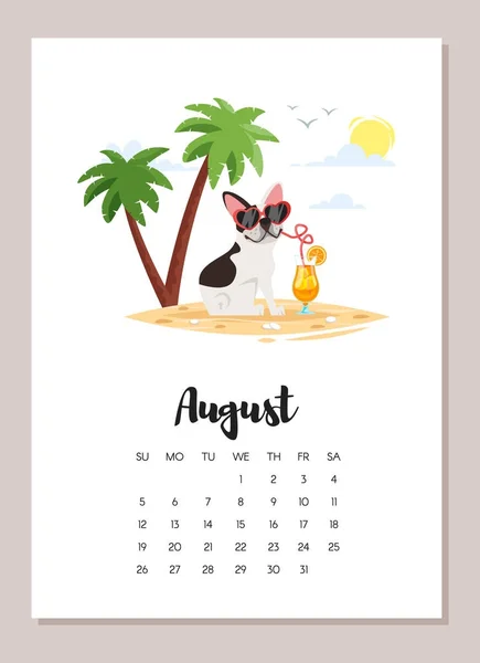 Agosto 2018 página do calendário do ano — Vetor de Stock