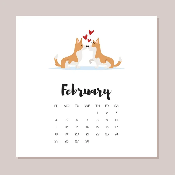 Лютий собака 2018 рік календар — стоковий вектор