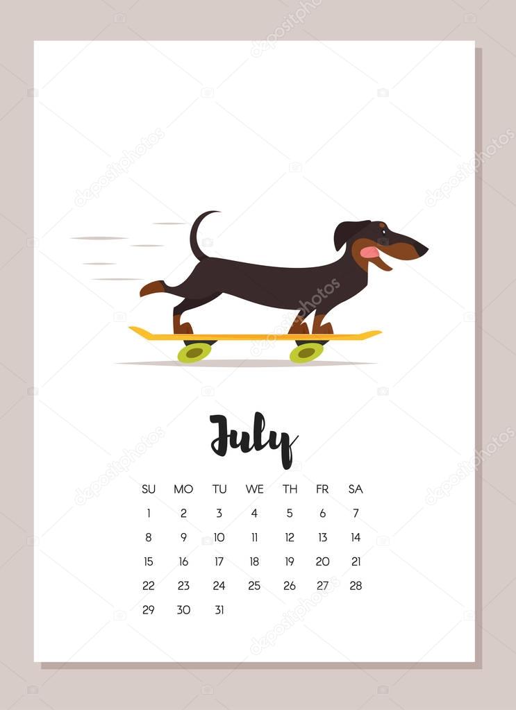 July dog 2018 year calendar
