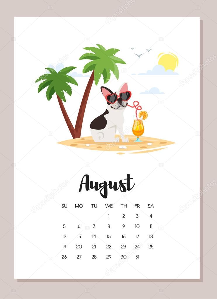 August 2018 year calendar page
