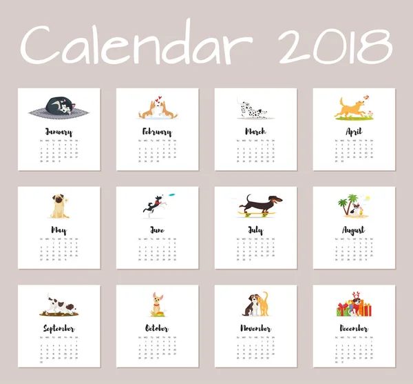 2018 perro año calenda — Archivo Imágenes Vectoriales