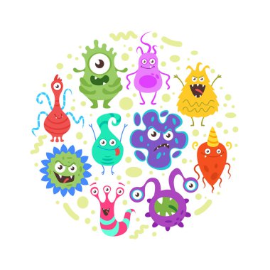 colorful funny bacteria characters clipart