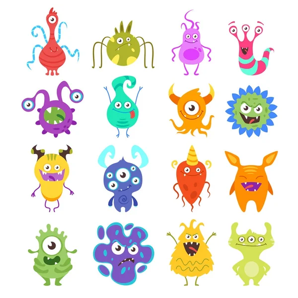 Renkli komik bakteri kümesi — Stok Vektör