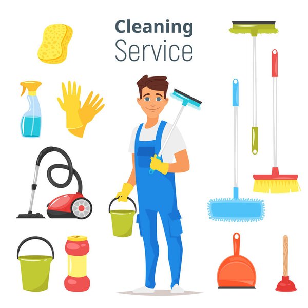cleaning service man character