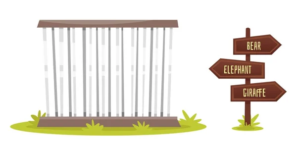 Dierentuin kooi met houten wegwijzer — Stockvector