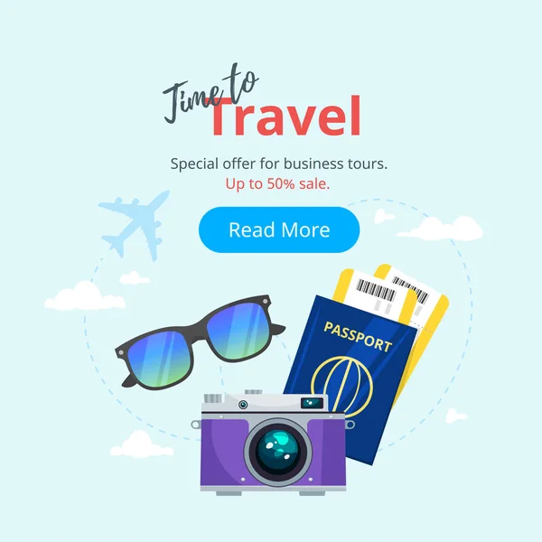 यात्रा और पर्यटन। विज्ञापन बैनर — स्टॉक वेक्टर