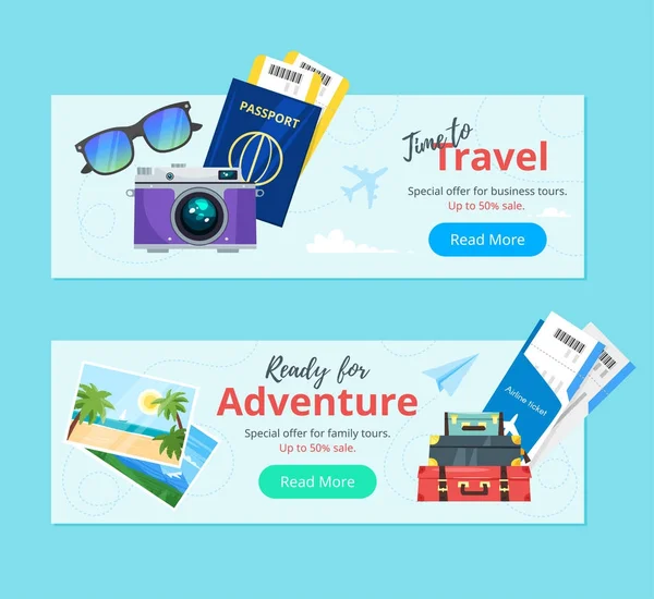 Ταξίδια και τουρισμός. Διαφήμιση banner — Διανυσματικό Αρχείο