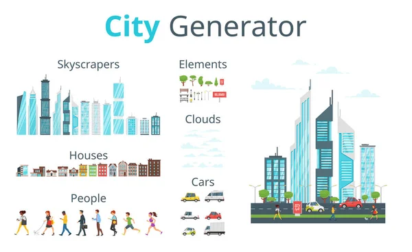 Kreslený styl město generátor — Stockový vektor