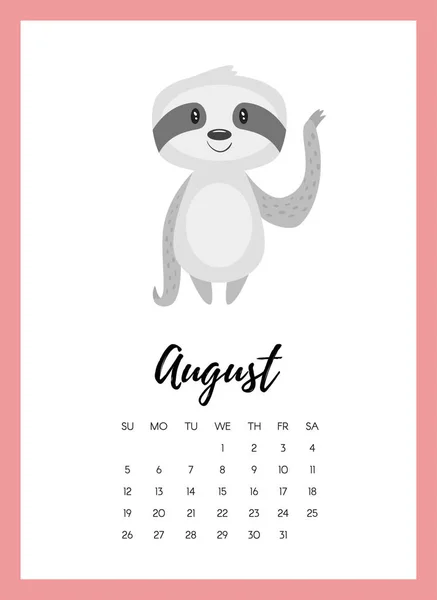 Agosto 2018 página do calendário do ano — Vetor de Stock