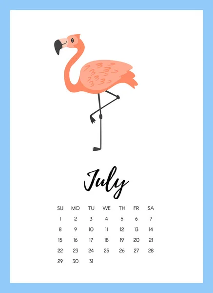 Julho 2018 página de calendário do ano — Vetor de Stock