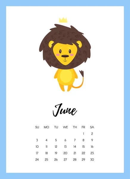 Junho 2018 página do calendário do ano —  Vetores de Stock