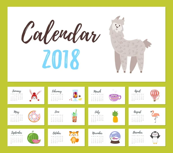 2018 rok kalendarzowy — Wektor stockowy