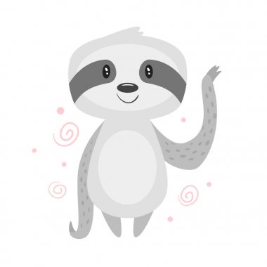 Şirin SIoth, beyaz arka plan üzerinde izole vektör karikatür tarzı çizim.