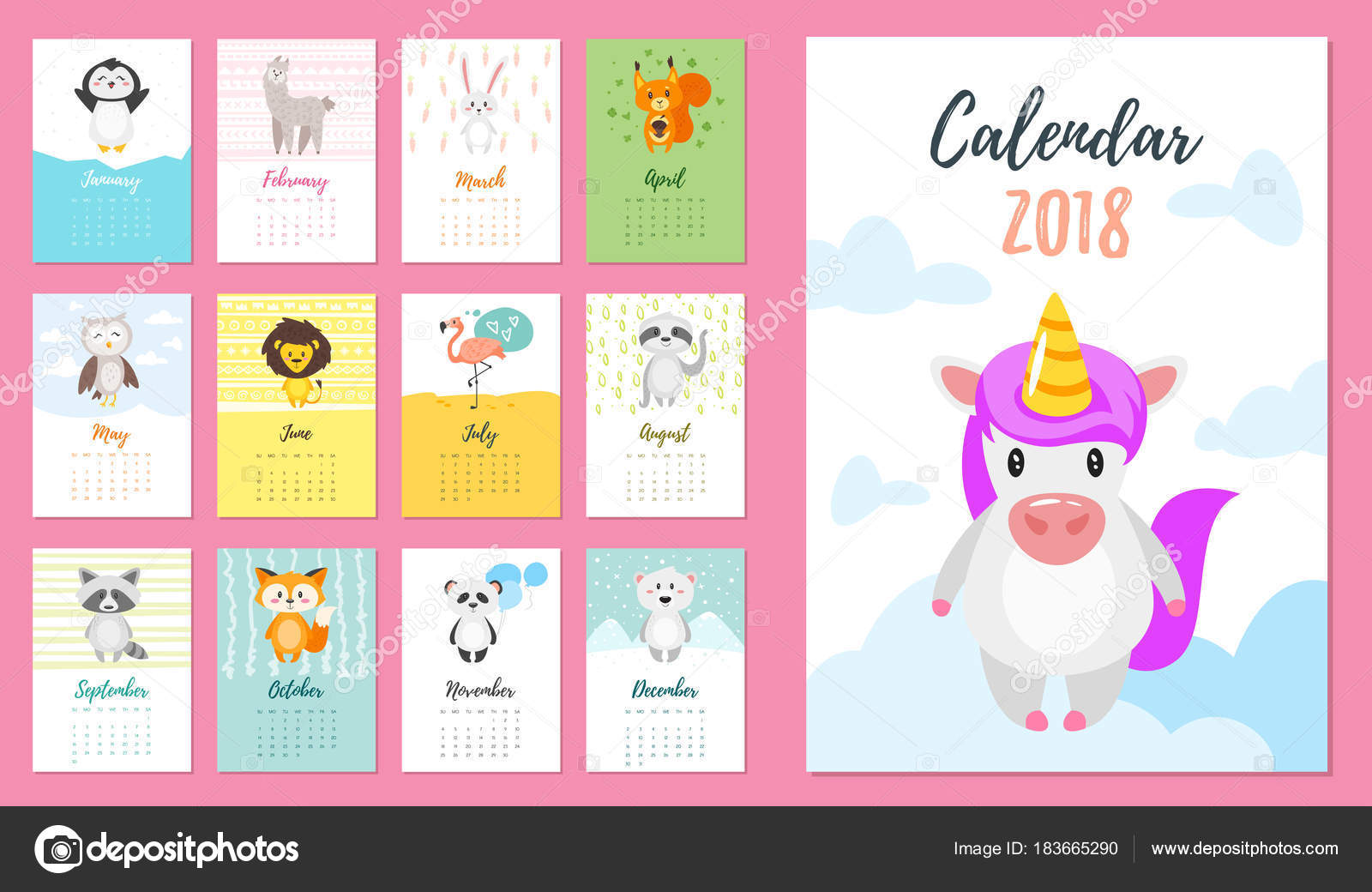 2018 year calendar with animals Stock Vector Image by  © #183665290