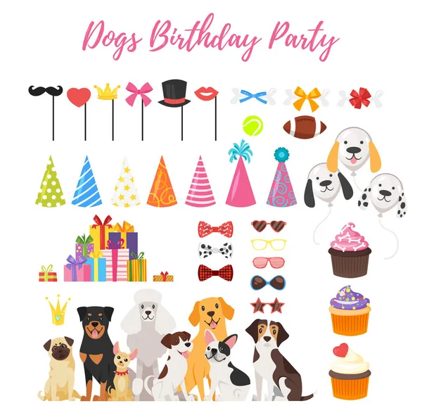 Σκύλος κόμμα και τα γενέθλια στοιχεία — Διανυσματικό Αρχείο