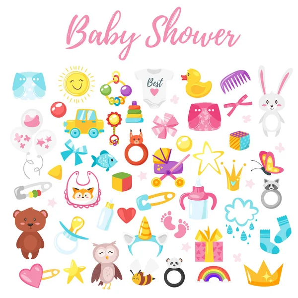 Bebé ducha conjunto de símbolos — Vector de stock