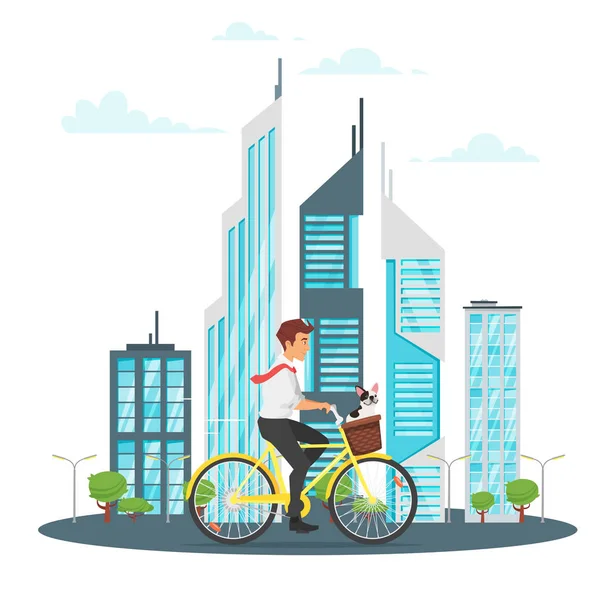 Hombre de negocios montando en bicicleta — Vector de stock