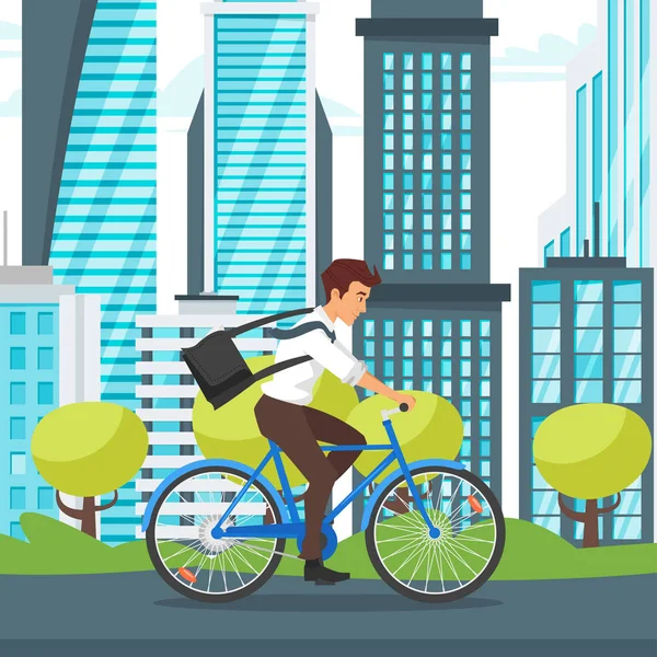 Hombre de negocios montando en bicicleta — Vector de stock