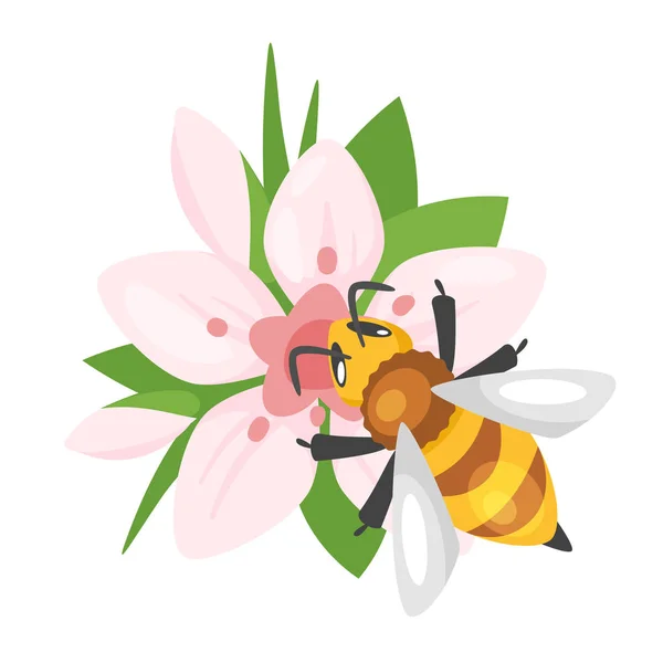 Abeja sentada en la flor — Vector de stock