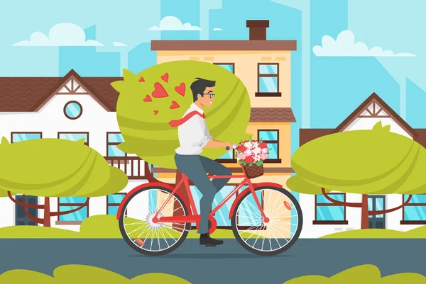 Επιχειρηματίας στην αγάπη με το ποδήλατό — Διανυσματικό Αρχείο