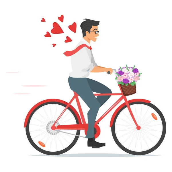 Businessman in love on  bike — Stock Vector