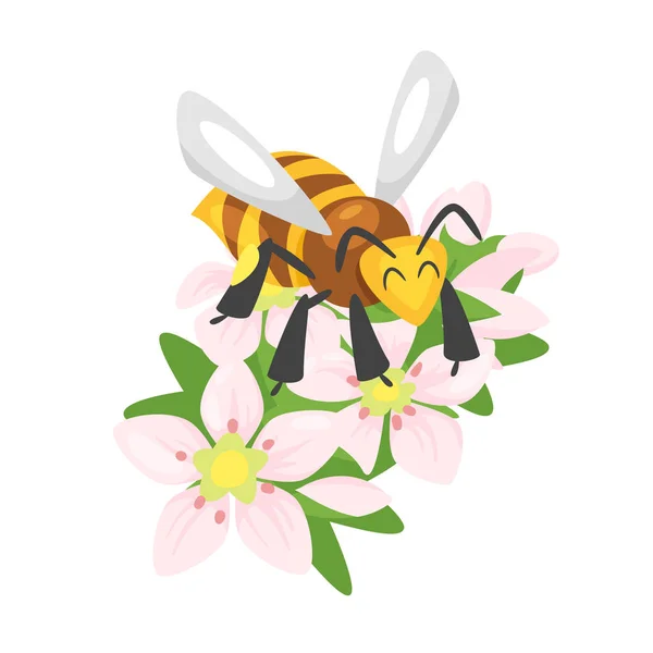 Пчела сидит на цветке — стоковый вектор