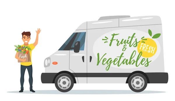 Frugt og grøntsager levering bil – Stock-vektor