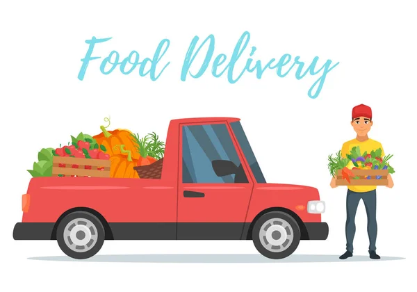 Fruits et légumes livraison voiture — Image vectorielle