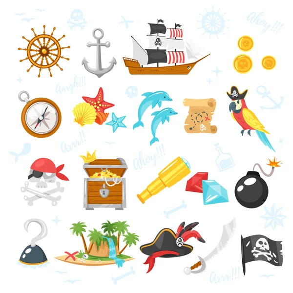 Conjunto de iconos de aventura pirata — Vector de stock