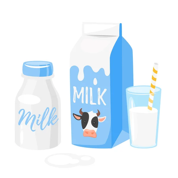 Productos lácteos: envasado de leche — Vector de stock