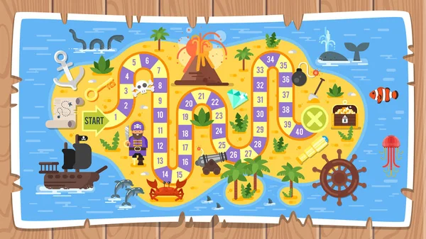 Детский пиратский шаблон настольной игры — стоковый вектор
