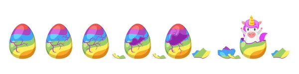 Unicorn hatch animation från ägg — Stock vektor