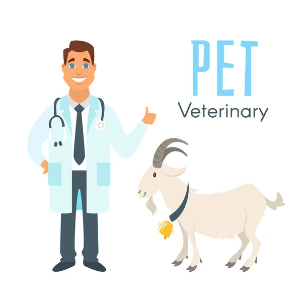 Médico veterinário com cabra — Vetor de Stock