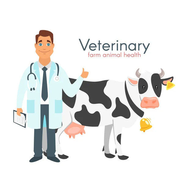 Veterinární lékař s krávou — Stockový vektor