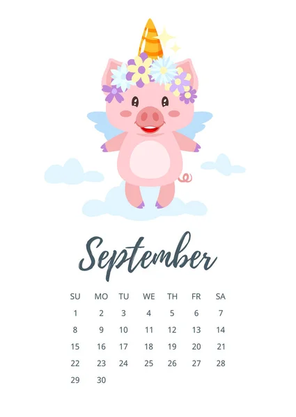 Calendário mensal do ano 2019 porco — Vetores de Stock 