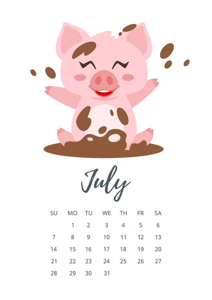 Julho 2019 página de calendário do ano — Vetor de Stock