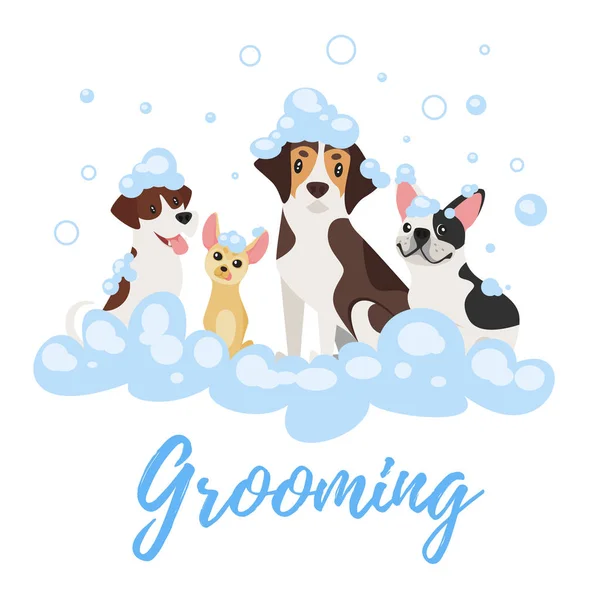 Dogs  in soap foam — Stock Vector