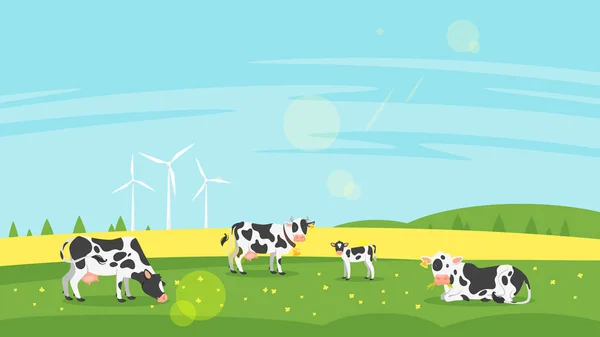 Le vacche pascolano in un campo — Vettoriale Stock